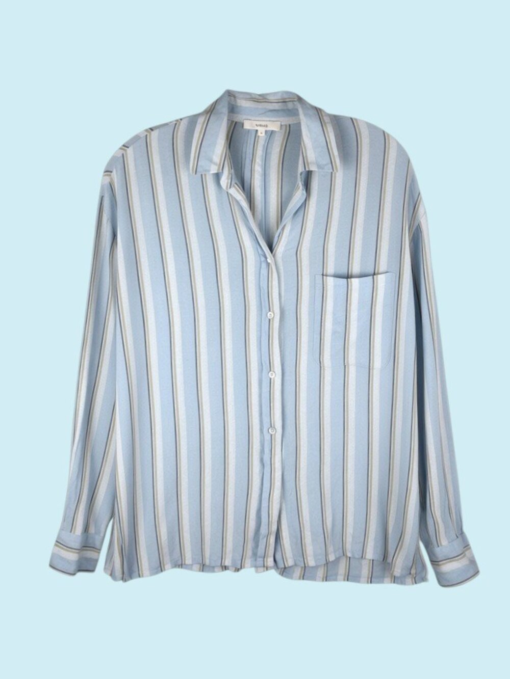 Vince Linen Button Down Size Small Blue Stripe Long Sleeve Textured Collar